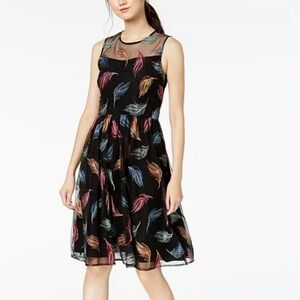 Calvin Klein Sleeveless Midi Dress with Embroidered Feathers